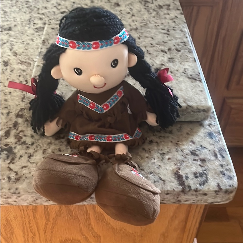 Brown Indian Plush Doll with Black Hair